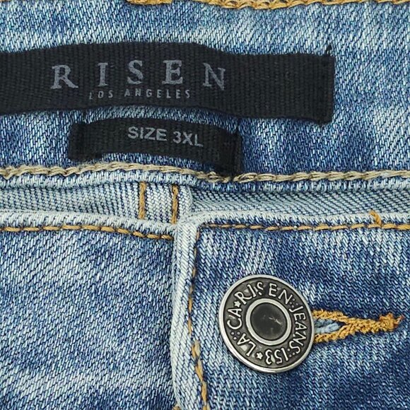 Risen Jeans Distressed Flare Leg Size 3XL High Rise Very Stretchy Light Wash NEW - Picture 4 of 13